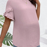 Blusa De Manga Corta Solida Para Maternidad Con Detalles De Volantes