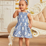 Vestido Elegante Para Bebe Nina Con Estampado Floral Azul