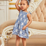 Vestido Elegante Para Bebe Nina Con Estampado Floral Azul