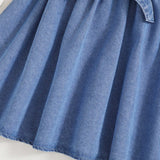 Young Girl's Spring Summer Cute  Bowknot Boho  Ruffle Lovely Denim Dress ,Flounce  Sleeves Falling Above The Knees Dress