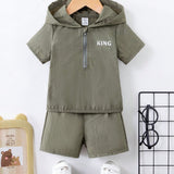 Conjunto Casual Para Bebe Nino Con Sudadera Con Capucha Y Pantalones Cortos De Media Cremallera, Estilo Al Aire Libre