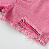 Pantalones Cortos De Mezclilla Desgastados En Rosa Para Preadolescentes