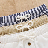 Conjunto De 3 Pantalones Cortos Casuales Para Bebe Nino Con Rayas Azules Y Blancas Y Colores Lisos