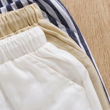 Conjunto De 3 Pantalones Cortos Casuales Para Bebe Nino Con Rayas Azules Y Blancas Y Colores Lisos