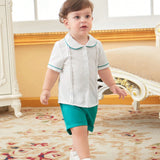 Conjunto De Camisa De Manga Corta De Cuello De Muneca Para Bebe Nino Y Pantalones Cortos Casuales, Perfecto Para Sesiones De Fotos Al Aire Libre