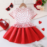 Conjunto De Dos Piezas Rojo Y Blanco Para Fiesta Casual De Malla De Corazones De Amor De San Valentin Para Chicas Jovenes