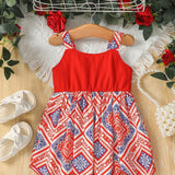 Vestido De Nina Pequena Con Estampado Floral En Patchwork Y Tirantes Estilo Espagueti, Lindo Atuendo De Verano Casual Y Elegante