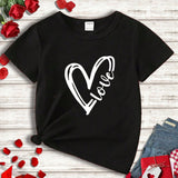 Camiseta Casual De Manga Corta Con Patron De Carta De Amor Para Adolescentes, Adecuada Para El Dia De San Valentin De Verano