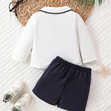 Conjunto De 2 Piezas Fresco Y Elegante Compuesto Por Una Camisa De Manga Larga Y Shorts Impresos Con Diseno Artistico Casual, Adecuado Para Bebes Varones