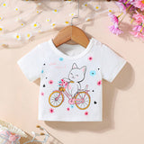 Camiseta De Manga Corta Con Estampado De Gato De Dibujos Animados Lindo Para Bebe Nina En Primavera
