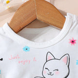 Camiseta De Manga Corta Con Estampado De Gato De Dibujos Animados Lindo Para Bebe Nina En Primavera