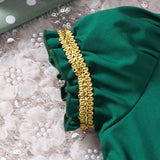 Vestido De Malla Con Burbujas Dulces Y Mangas Abullonadas Para Ninas Estilo Vintage Ramadan En Color Verde Oscuro Con Cinta Brillante Y Estilo De Moda