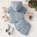 Conjunto Bebe Nino Camiseta Manga Corta Y Pantalon Corto Con Capucha