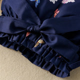 Shorts Casuales Y Bonitos De Bebe Para Nina Con Estampado Floral En Primavera/verano De Color Azul Oscuro