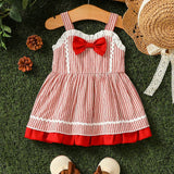 Vestido Estilo Hada Y Loli Para Bebe Recien Nacido Con Pliegues, Volantes, Lazo, Cintura Elastica, Escote Corazon Y Tirantes Finos, Adecuado Para Uso Diario Y Fiestas