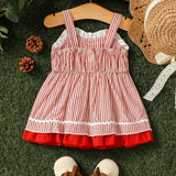 Vestido Estilo Hada Y Loli Para Bebe Recien Nacido Con Pliegues, Volantes, Lazo, Cintura Elastica, Escote Corazon Y Tirantes Finos, Adecuado Para Uso Diario Y Fiestas