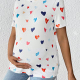 Camiseta De Manga Corta Para Maternidad Con Estampado De Corazon