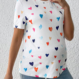 Camiseta De Manga Corta Para Maternidad Con Estampado De Corazon