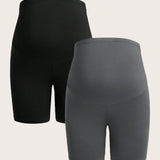 Conjunto De Ropa Interior Tejida Casual Para Mujeres Embarazadas Con Pantalones Cortos Y Leggings, Multiples Piezas