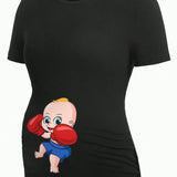 Camiseta casual y sencilla de maternidad con patron impreso, adecuada para el verano