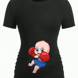 Camiseta casual y sencilla de maternidad con patron impreso, adecuada para el verano