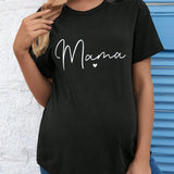 Camiseta De Manga Corta Con Estampado De Letras Y Corazon Para Maternidad