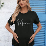 Camiseta De Manga Corta Con Estampado De Letras Y Corazon Para Maternidad