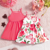 Vestido De Tirantes De Espagueti Con Estampado Floral Dulce Y Adorable Para Nina Pequena, Primavera/verano