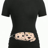 Camiseta de maternidad con impresion de dibujos animados, casual y sencilla, adecuada para verano, ajuste delgado