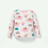 Cozy Cub Pijama Ajustado Para Nina Con Estampado De Elefante De Dibujos Animados, Conjunto De Pantalones Largos Y Camiseta De Manga Larga, 4 Piezas