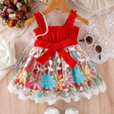 Vestido Para Bebe Nina Elegante Y Dulce Con Bordado Floral Y Tela De Red Para El Verano