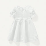 Cozy Cub Vestido Casual Solido De Manga Abultada Para Recien Nacida Con Ribete Con Volantes Y Cintura Ajustada