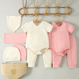 9 Piezas/set Para Bebe Nina, Conjunto De Regalo Diario Casual Elegante Y Lindo En Color Rosa Y Blanco, Para Primavera/verano