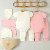 9 Piezas/set Para Bebe Nina, Conjunto De Regalo Diario Casual Elegante Y Lindo En Color Rosa Y Blanco, Para Primavera/verano