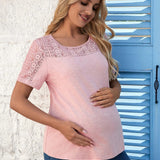 Camiseta De Maternidad Con Cuello Redondo Y Encaje