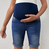 Pantalones Cortos De Mezclilla Con Dobladillo Enrollado Y Soporte Para El Vientre De Maternidad