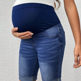 Pantalones Cortos De Mezclilla Con Dobladillo Enrollado Y Soporte Para El Vientre De Maternidad