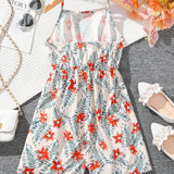Tween Girl Woven Flower Printed Strapless Jumpsuit With Elastic Waistband