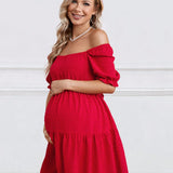 Vestido De Maternidad Con Lunares Suizos Y Color Solido