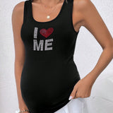 Maternidad Casual Camiseta Sin Mangas De Corte Slim Con Estampado De Amor Y Letras