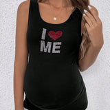 Maternidad Casual Camiseta Sin Mangas De Corte Slim Con Estampado De Amor Y Letras