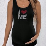 Maternidad Casual Camiseta Sin Mangas De Corte Slim Con Estampado De Amor Y Letras