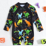 Traje De Bano De Una Sola Pieza Con Estampado De Dibujos Animados De Dinosaurio Para Bebe Nino