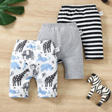 Conjunto De Verano De 3 Piezas Para Bebe Nino Con Pantalones Doble Cara Cepillados Con Impresion De Animales Adorables