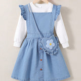 Young Girl's Casual And Versatile Denim Dress With Flying Sleeves