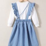 Young Girl's Casual And Versatile Denim Dress With Flying Sleeves