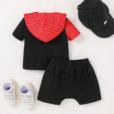 Conjunto De Traje Con Capucha Y Manga Corta Con Impresion De Arana Y Shorts Casuales Para Bebe Nino