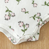 Conjunto De Vestimenta Para El Hogar De 4 Piezas Para Bebe Nina, Incluye Body Blanco Con Rombo Floral De Manga Larga Y Pantalon