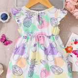 Vestido Casual Diario De Primavera/verano Elegante Lindo Y Suave Para Bebe Nina Con Impresion De Frutas Coloridas De Dopamina