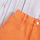 Pantalones Cortos De Mezclilla Deshilachados De Color Solido De Moda Casual De La Academia Para Ninas Tween Lavados